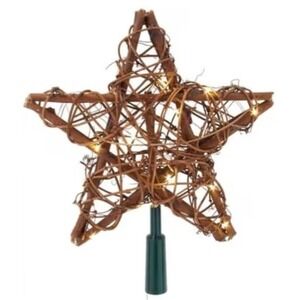 Natural Rattan Star Light Up Christmas Tree‎ Topper Decoration NWOT SKUH135